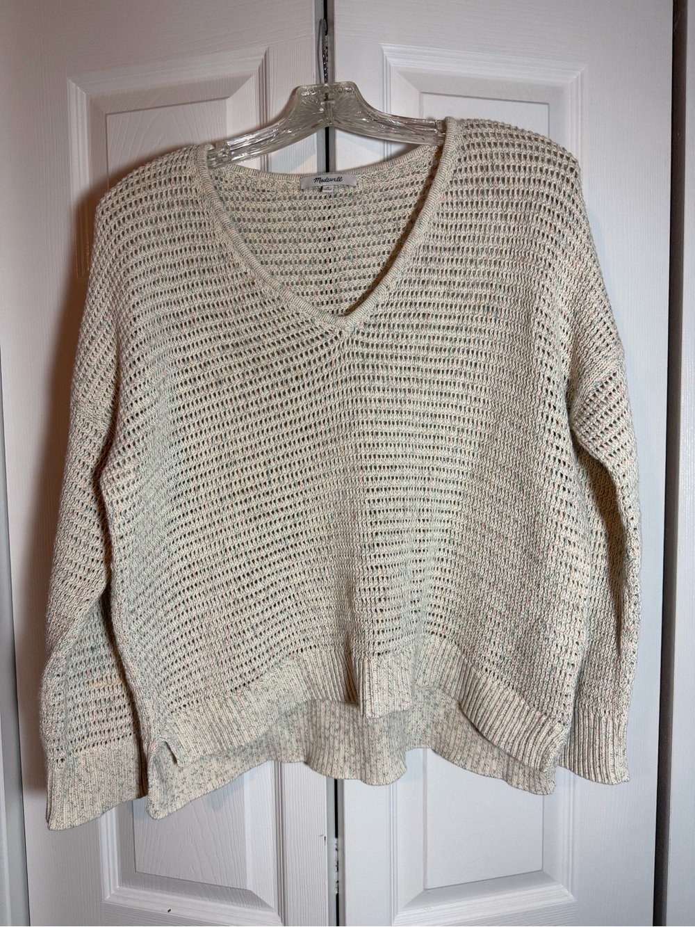 Madewell Crochet V-Neck Open Knit Sweater